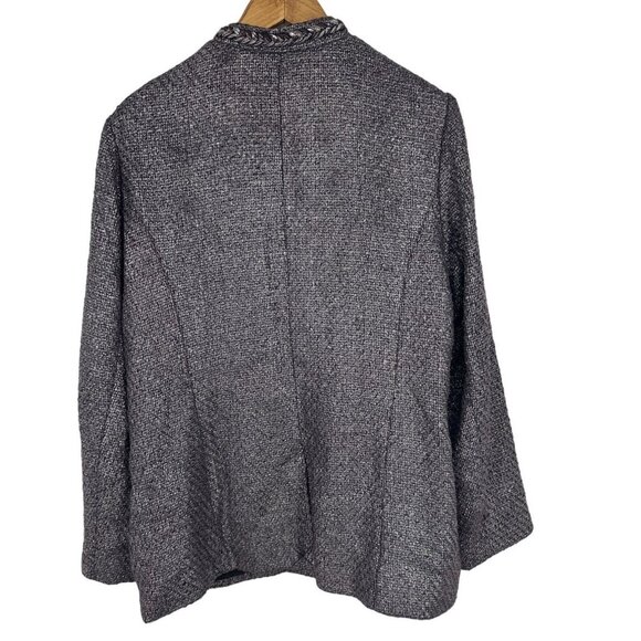 Chicos Women’s Textured Purple Knit Button Front Painted Silver Jacket Size 2 L - Picture 2 of 10